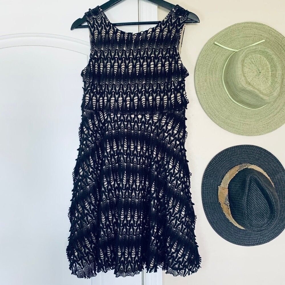 Chelsea GIRL River Island Black & Nude Crochet Babydoll Cocktail Dress Size L/12
